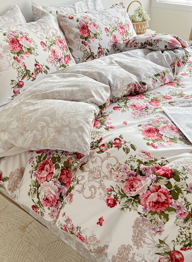 LUNA Home Queen size 6-piece set (1 Duvet cover - 200*230cm. 1 Flat sheet - 230*250cm. 4 Pillow covers - 50*75cm.). Bedding set with Burgundy roses, reversible style. - Image 2